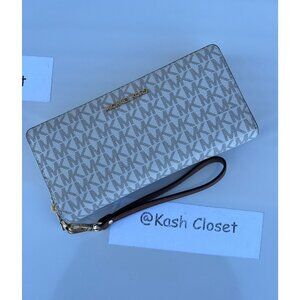 Michael Kors continental wristlet travel large MK signature wallet vanilla